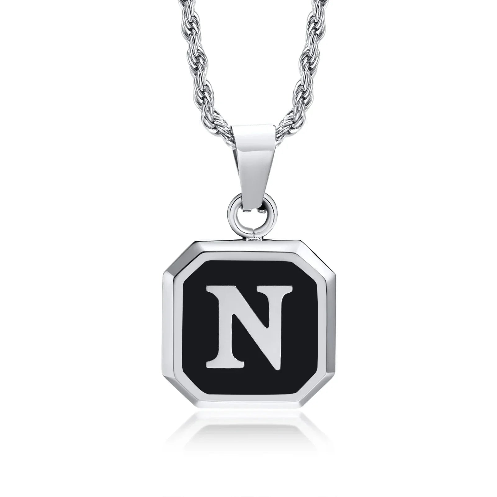 Men's necklace with hexagonal initial pendant n