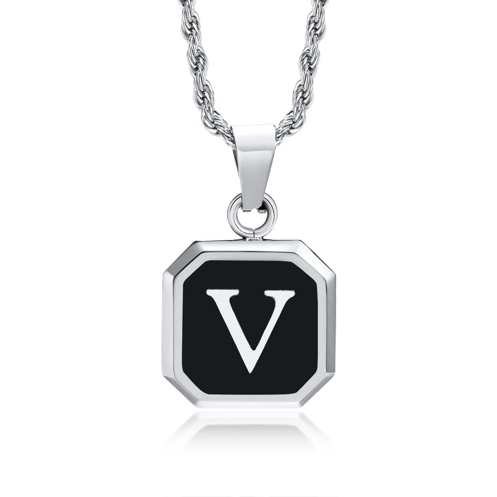 Men's necklace with hexagonal initial pendant v