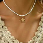 Choker Necklace with Seashell and Starfish Pendant