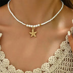 Choker Necklace with Seashell and Starfish Pendant