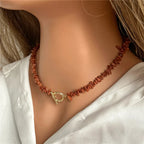 Choker Necklace with Pendant in Natural Coral Stones 