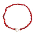 Choker Necklace with Pendant in Natural Red Coral Stones