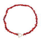 Choker Necklace with Pendant in Natural Red Coral Stones