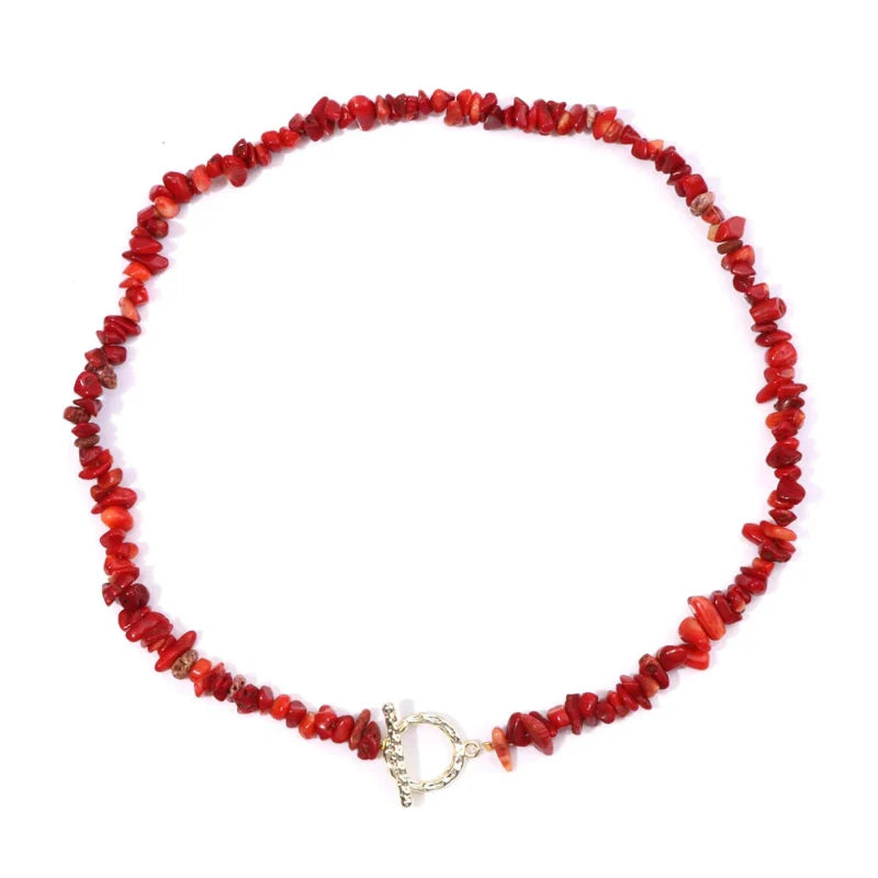 Choker Necklace with Pendant in Natural Red Coral Stones