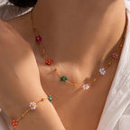 Choker Necklace with Colorful Flower Pendant