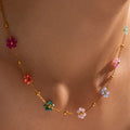 Choker Necklace with Colorful Flower Pendant