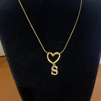 Choker necklace with initial and heart pendant - letter