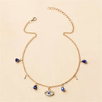 Choker Necklace with Turkish Blue Evil Eye Pendant, Rhinestones and Pearls gold