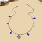 Choker Necklace with Turkish Blue Evil Eye Pendant, Rhinestones and Pearls silver