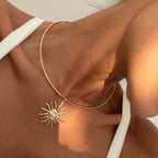 Choker Necklace with Gold Sun Pendant