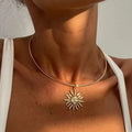 Choker Necklace with Gold Sun Pendant