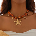 Choker Necklace with Shell and Starfish Pendants orange
