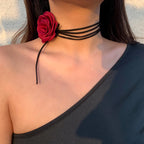 Elegant Choker Necklace Large Rose Flower Pendant red 1