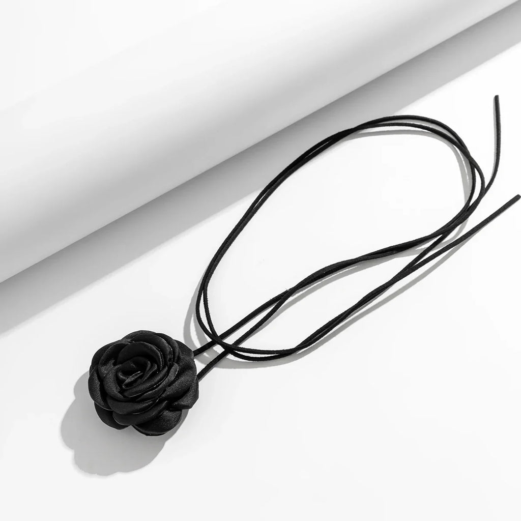 Elegant Choker Necklace Large Rose Flower Pendant black 1