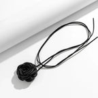 Elegant Choker Necklace Large Rose Flower Pendant black 1