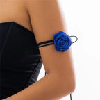 Elegant Choker Necklace Large Rose Flower Pendant blue 1