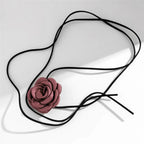 Elegant Choker Necklace Large Rose Flower Pendant lilac