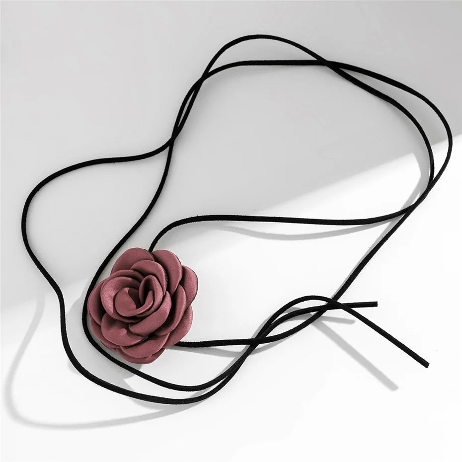 Elegant Choker Necklace Large Rose Flower Pendant lilac