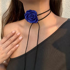 Elegant Choker Necklace Large Rose Flower Pendant blue 1