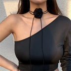 Elegant Choker Necklace Large Rose Flower Pendant black 1