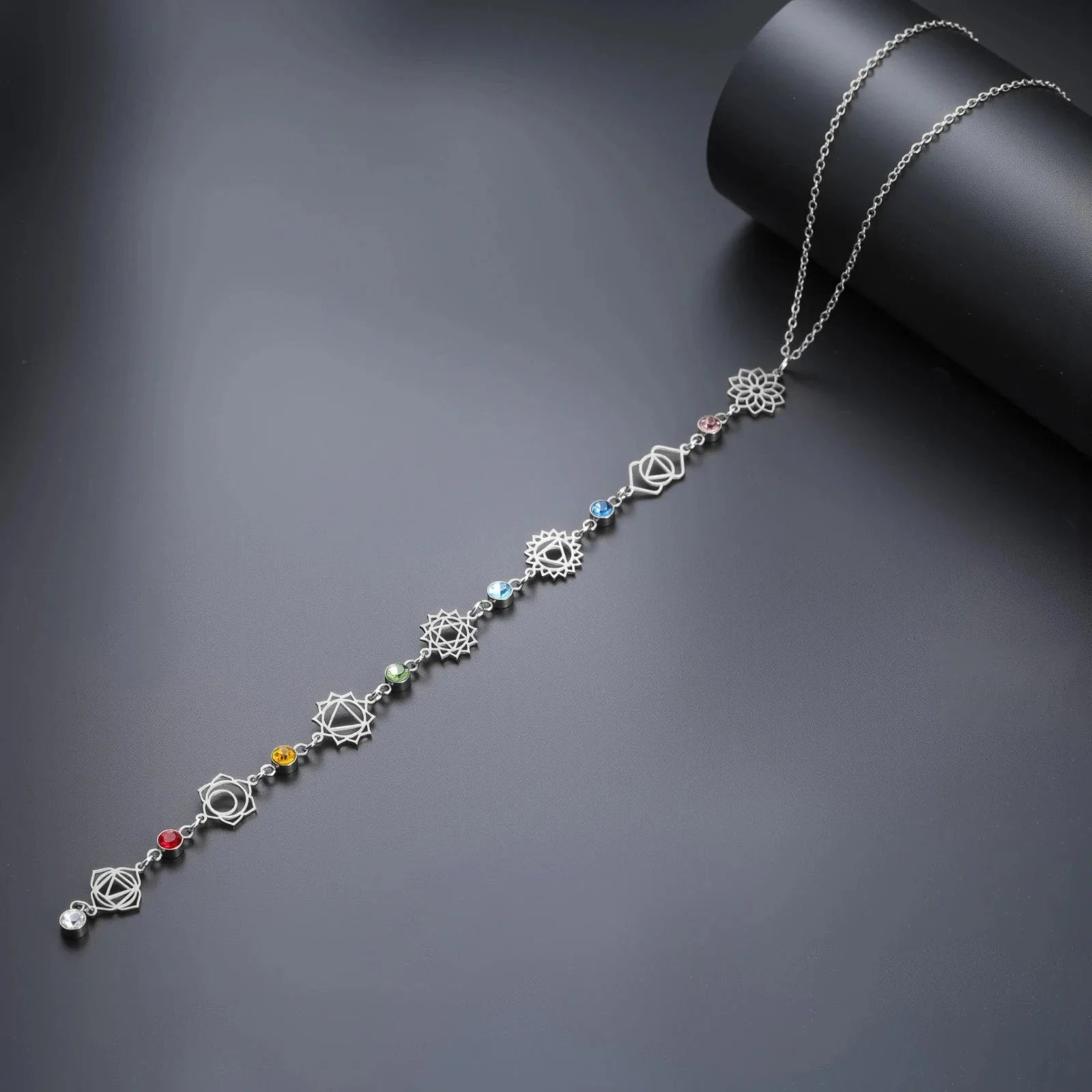 Choker Necklace Pendant with Zircon Stones 7 Chakras silver