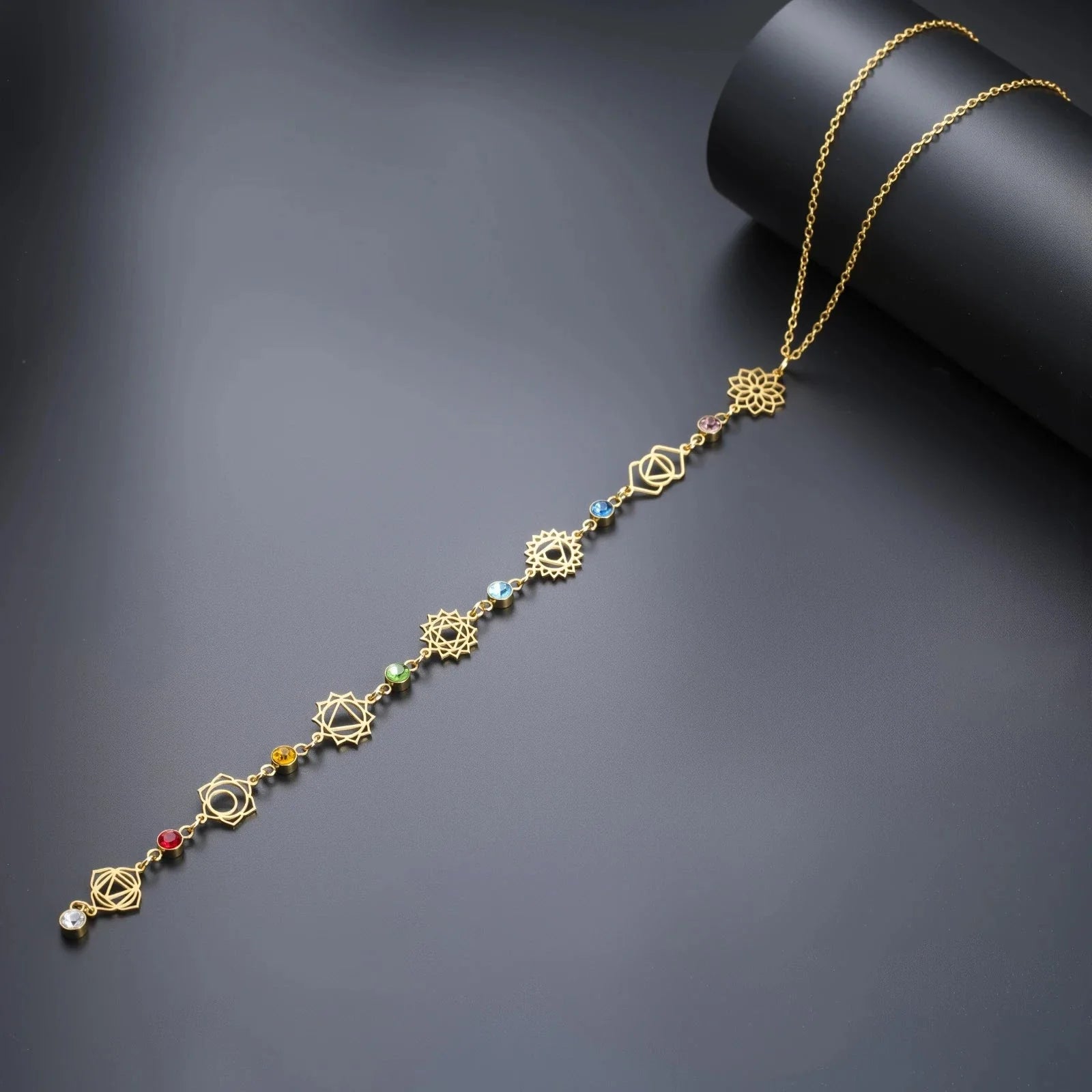 Choker Necklace Pendant with Zircon Stones 7 Chakras gold