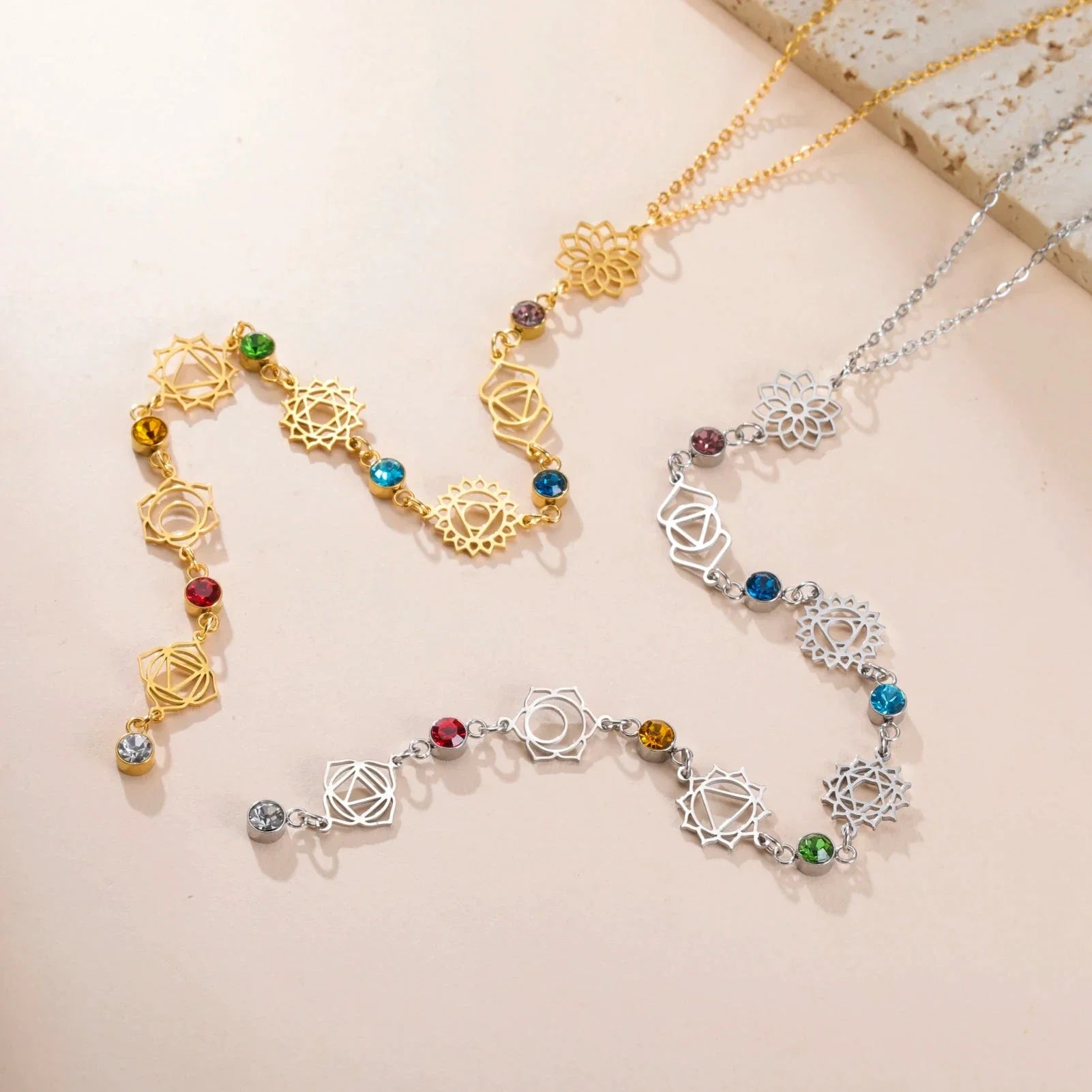 Choker Necklace Pendant with Zircon Stones 7 Chakras gold
