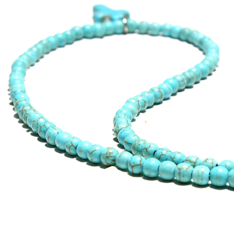 Natural Stone Cross Pendant Choker Necklace for Women blue