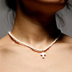 Natural Stone Cross Pendant Choker Necklace for Women white