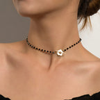 Flower Pendant Choker Necklace black and gold