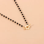 Flower Pendant Choker Necklace black and gold