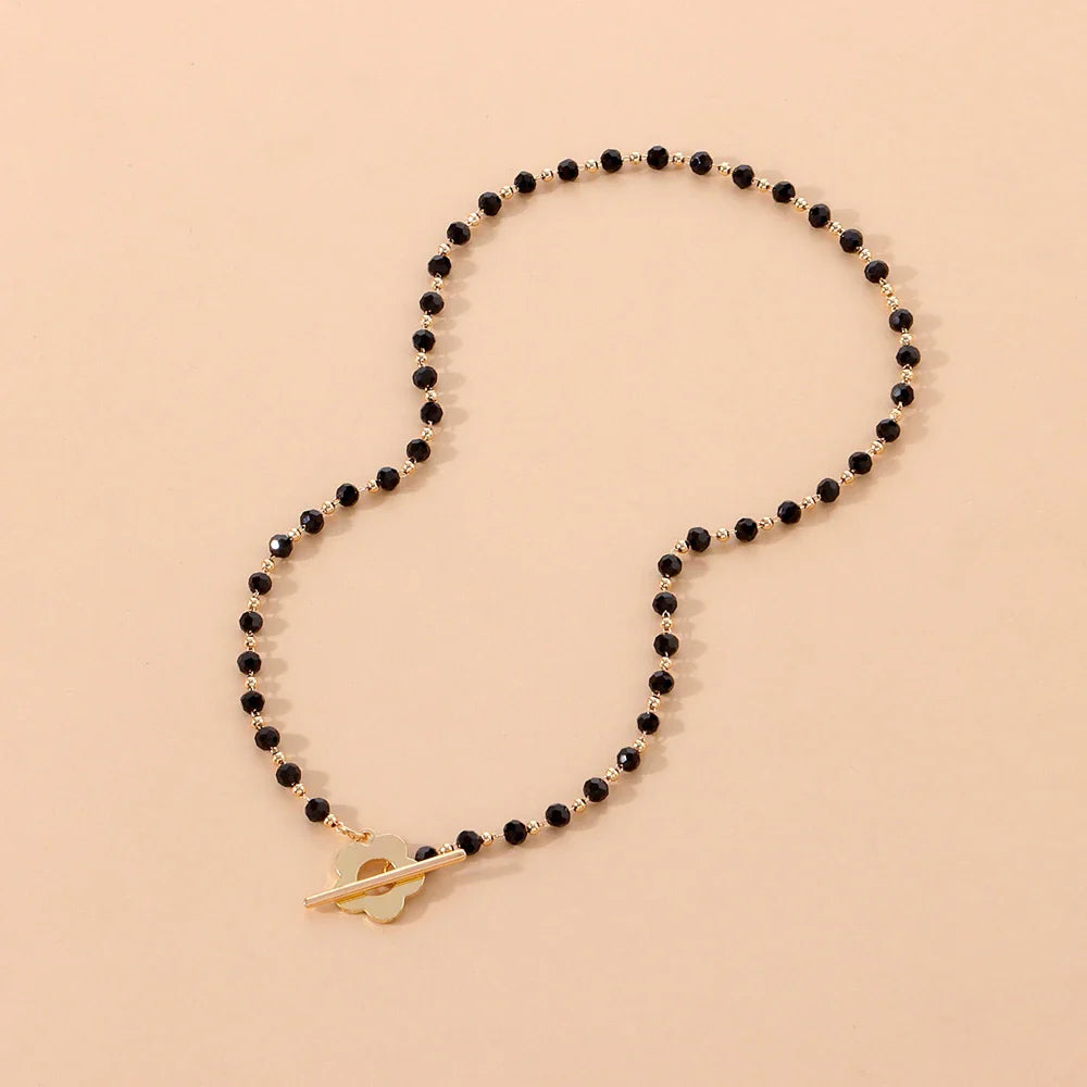 Flower Pendant Choker Necklace black and silver