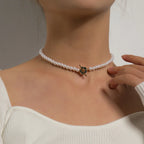 Flower Pendant Choker Necklace white and silver