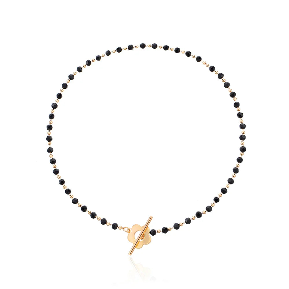 Flower Pendant Choker Necklace black and gold