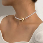Flower Pendant Choker Necklace white and silver