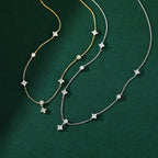 Silver Zircon Flower Pendant Choker Necklace