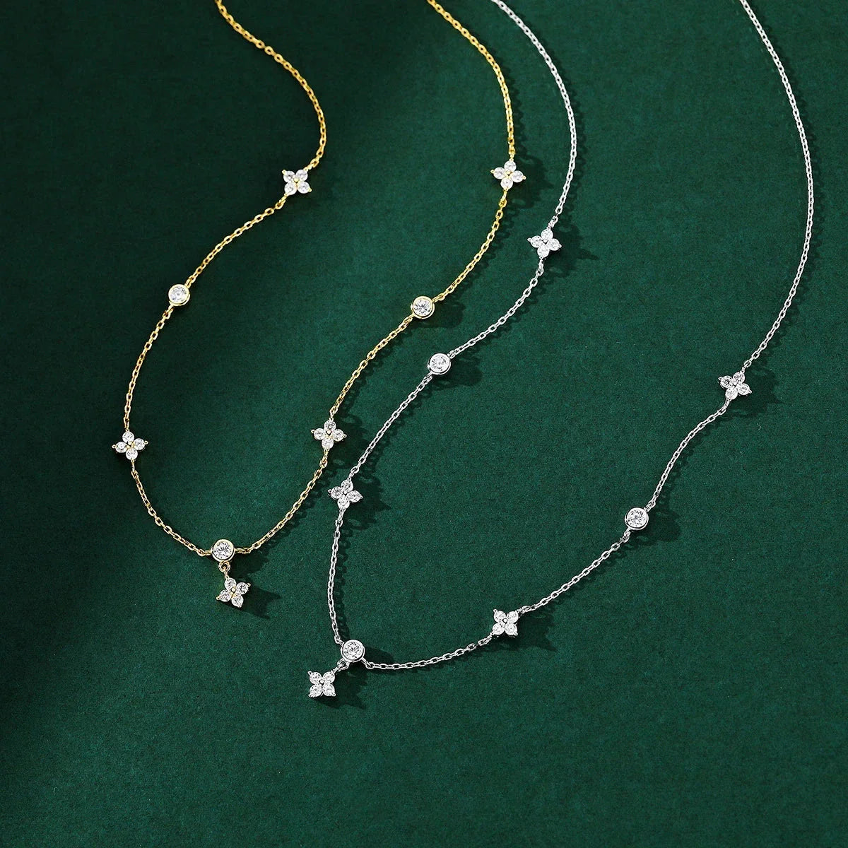 Silver Zircon Flower Pendant Choker Necklace