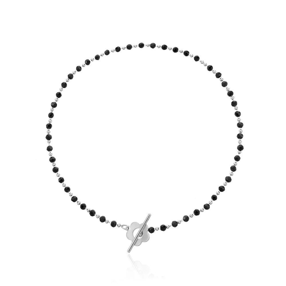 Flower Pendant Choker Necklace black and silver