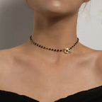 Flower Pendant Choker Necklace black and gold