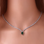 Charming Choker Necklace with Water Drop Pendant and Cubic Zirconia, silver and green