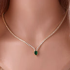 Charming Choker Necklace with Water Drop Pendant and Cubic Zirconia, silver and green