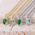 Charming Choker Necklace with Water Drop Pendant and Cubic Zirconia, gold and blue