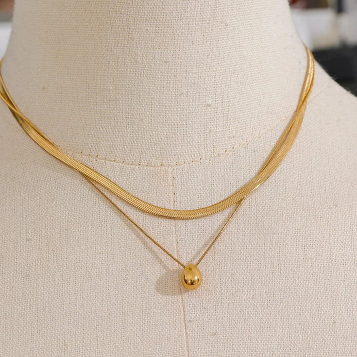 Choker Necklace Large Water Drop Pendant Gold