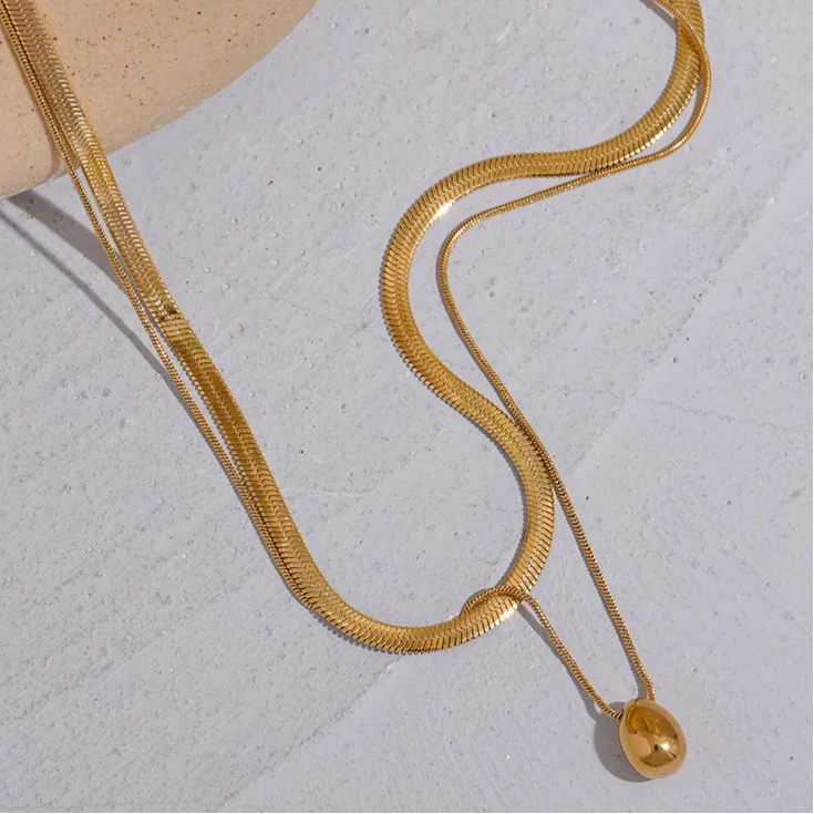 Choker Necklace Large Water Drop Pendant Gold