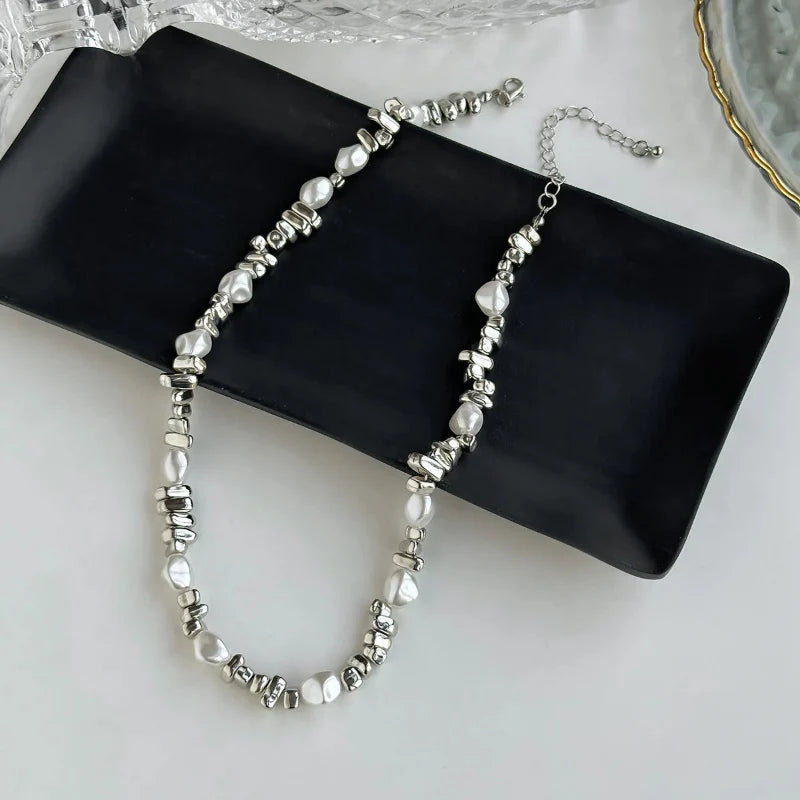 Pearl Pendant Choker Necklace for Women silver