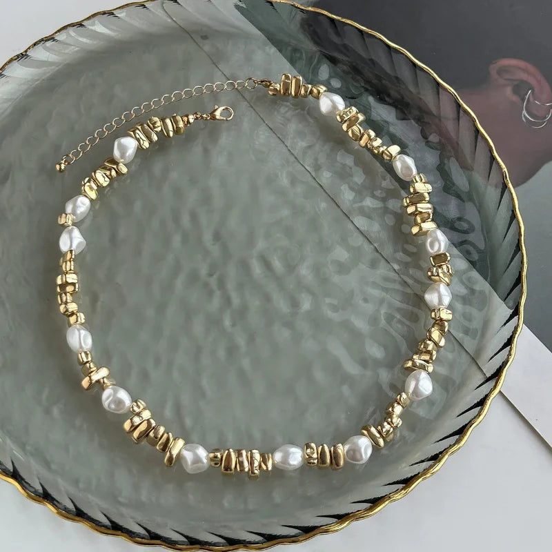 Pearl Pendant Choker Necklace for Women gold