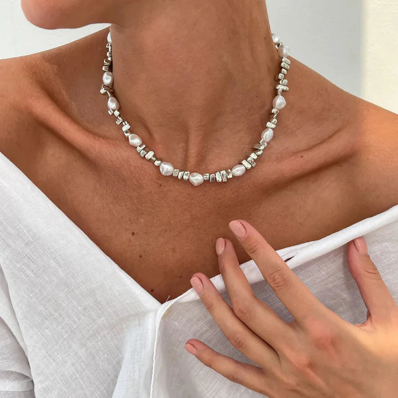 Pearl Pendant Choker Necklace for Women silver