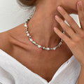 Pearl Pendant Choker Necklace for Women silver
