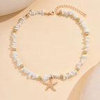 Shell and starfish choker necklace with large white beads