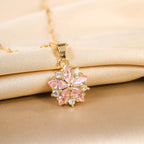Romantic Necklace with Pink Flower Pendant and Zircon